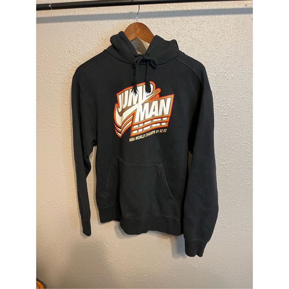 Nike Jordan Jump Swoosh Hoodie Black Orange White Size Small